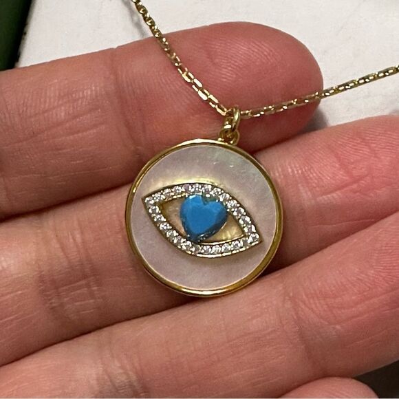 Kate Spade New York Lucky Charm Mother of Pearl Evil Eye Protection Necklace - Picture 5 of 8